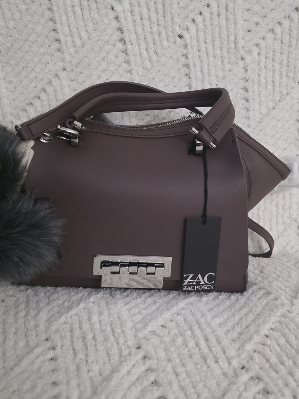 ZAC Zac Posen Plum-Deep Purple Leather Satchel with Silver Hardware - Picture 9 of 9